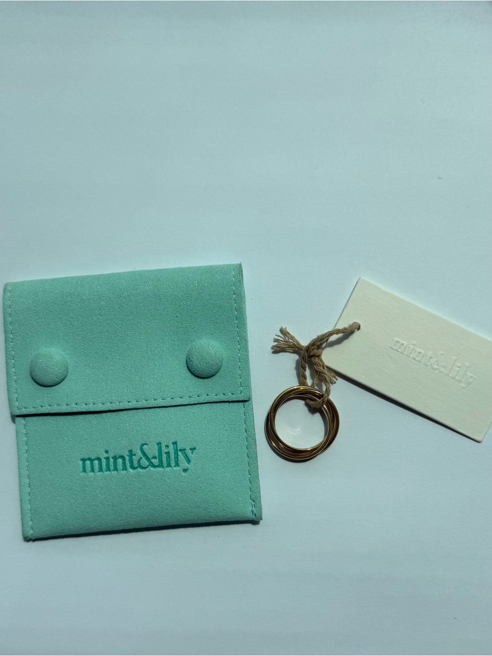 mint&lily 18k Gold Plated Dainty Interlocking Fidget Ring with Pouch - Size 10